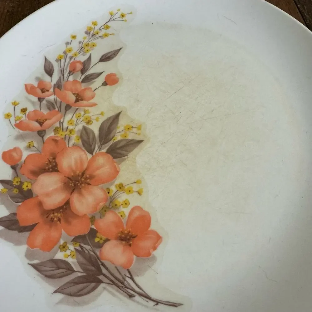 Mar-Crest Melmac VINTAGE peach floral dinner & bread 5 place setting‎